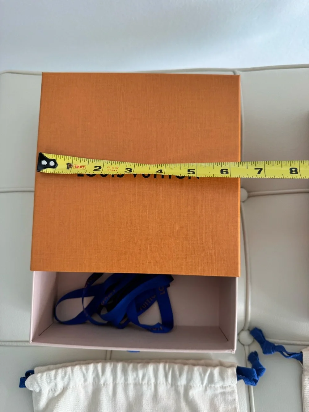 Louis Vuitton Orange Boxes with Cream Dust Bags and Blue Ribbons
